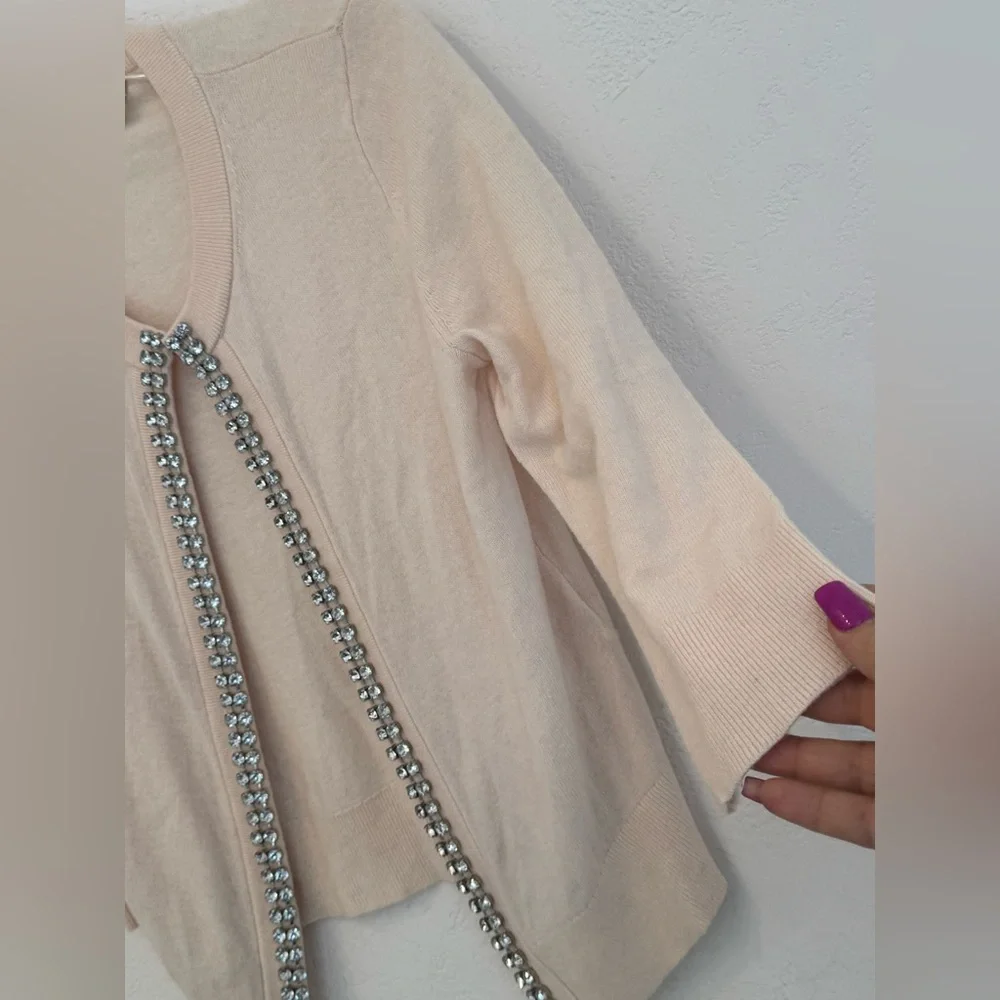 Kate Spade Steal The Spotlight Light Pink Cardigan with Embellished Trim Size S - Picture 12 of 15